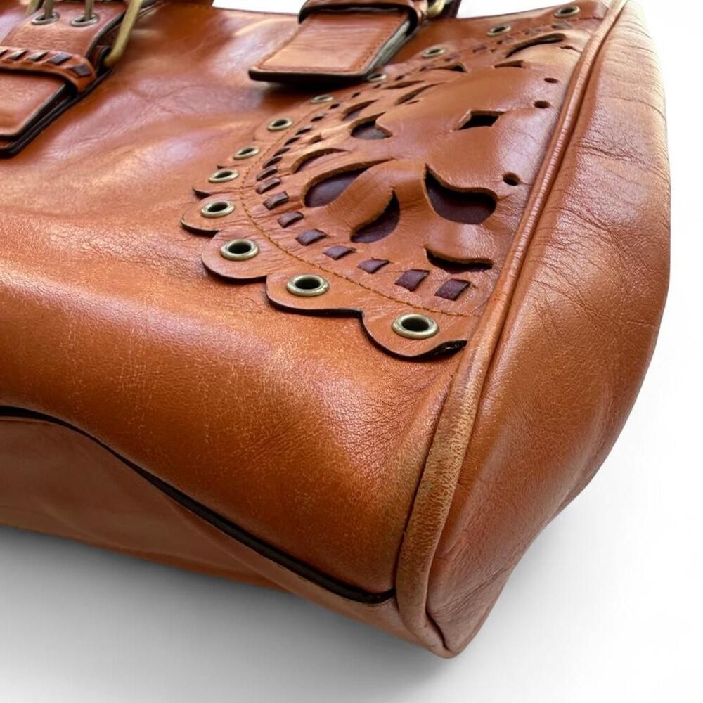 Vintage Y2K Hype Tan Leather Buckle Shoulder Bag - Picture 7 of 8